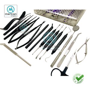 The Micro Oral Surgery Kit – Periodontal is a precision instrument set designed for periodontal and delicate oral surgical procedures. It includes specialized dental instruments for soft-tissue handling, precise incisions, and micro suturing. Ideal for professional dental clinics and periodontal specialists, this kit supports accuracy and control during surgical procedures. Made from durable materials, the instruments are designed for repeated use with proper cleaning and sterilization according to the manufacturer's instructions.